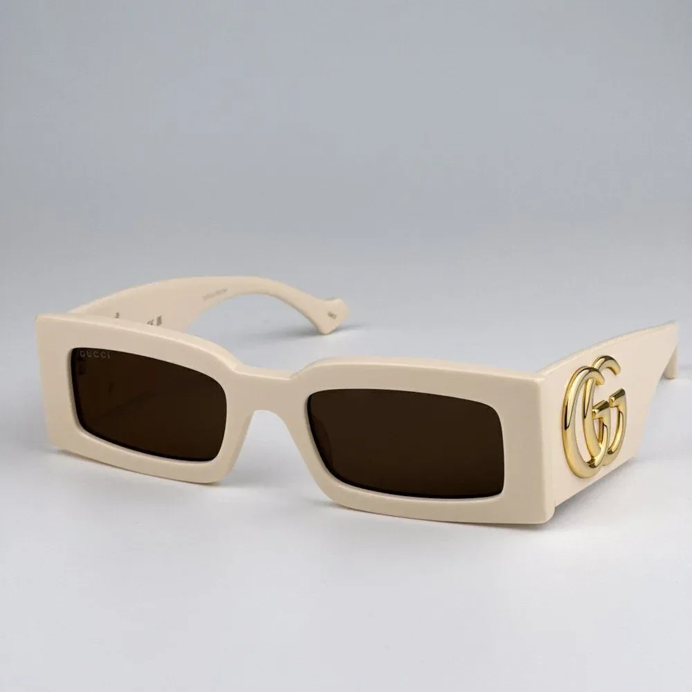 NEW Gucci GG1425S 004 Ivory Brown Rectangle Unisex Sunglasses GG 1425S